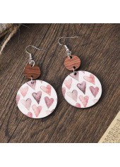 Light Pink Heart Print Round Wood Earrings | thumb picture 