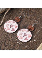 Light Pink Heart Print Round Wood Earrings | thumb picture 