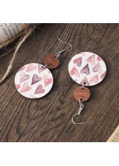 Light Pink Heart Print Round Wood Earrings | thumb picture 