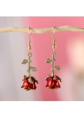 Red Rose Floral Plants Alloy Earrings