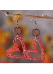 Coral Heart Design Hollow Wood Earrings