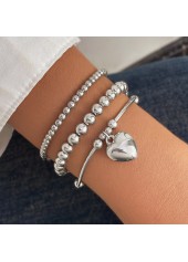 Silver Heart Alloy Beaded Bracelet Set