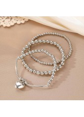 Silver Heart Alloy Beaded Bracelet Set | thumb picture 