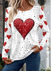 White Valentine's Day Print Long Sleeve T Shirt