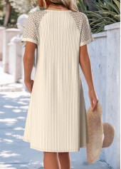Beige Jacquard A Line Short Sleeve V Neck Dress | thumb picture 