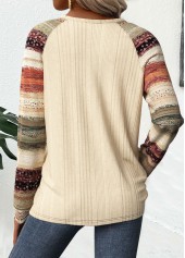 Plus Size Beige Embroidery Striped Long Sleeve T Shirt | thumb picture 