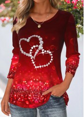 Deep Red Heart Print Long Sleeve T Shirt | thumb picture 