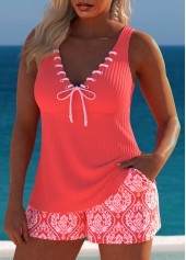 Drawstring Tribal Print Coral Tankini Set | thumb picture 