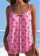 Cut Out Mid Waisted Floral Print Tankini Set