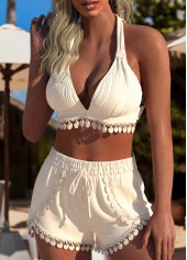 Embroidery Tie Jacquard Beige Bikini Set | thumb picture 