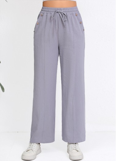 women clothes image of Grey Drawstring Straight Leg Elastic Waist High Waisted Pants