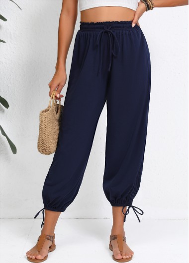 women clothes image of Navy Drawstring Jogger Elastic Waist High Waisted Pants