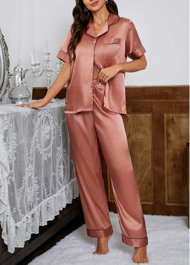 women clothes image of Dusty Pink Short Sleeve Lounge Top and Pants
