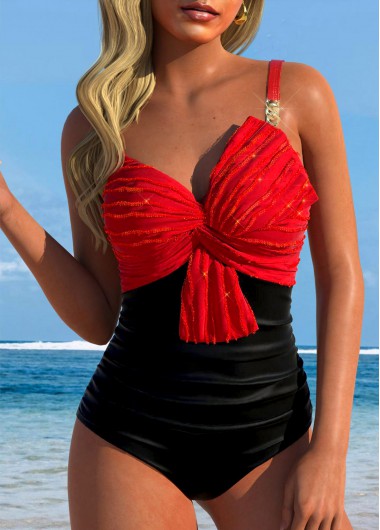 women clothes image of Jacquard Patchwork Red One Piece Swimwear