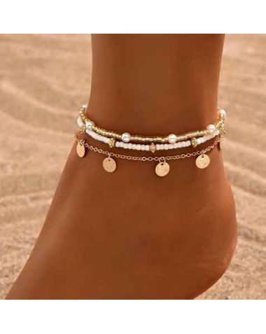 women clothes image of Golden Alloy Beaded Design Anklet Set