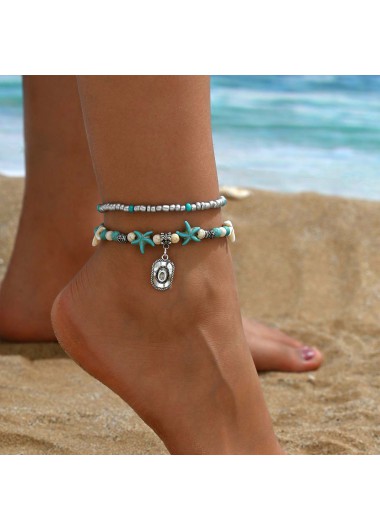 women clothes image of Mint Green Alloy Beaded Design Anklets Set