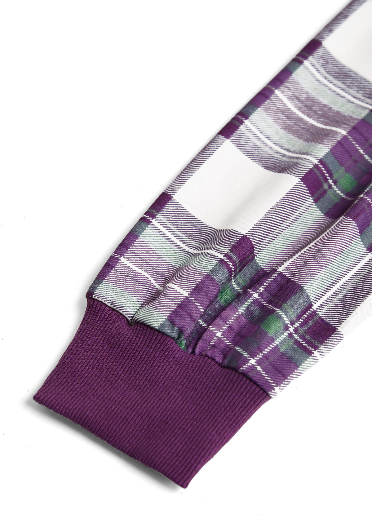 Purple Button Plaid Long Sleeve Split Neck Sweatshirt | picture 