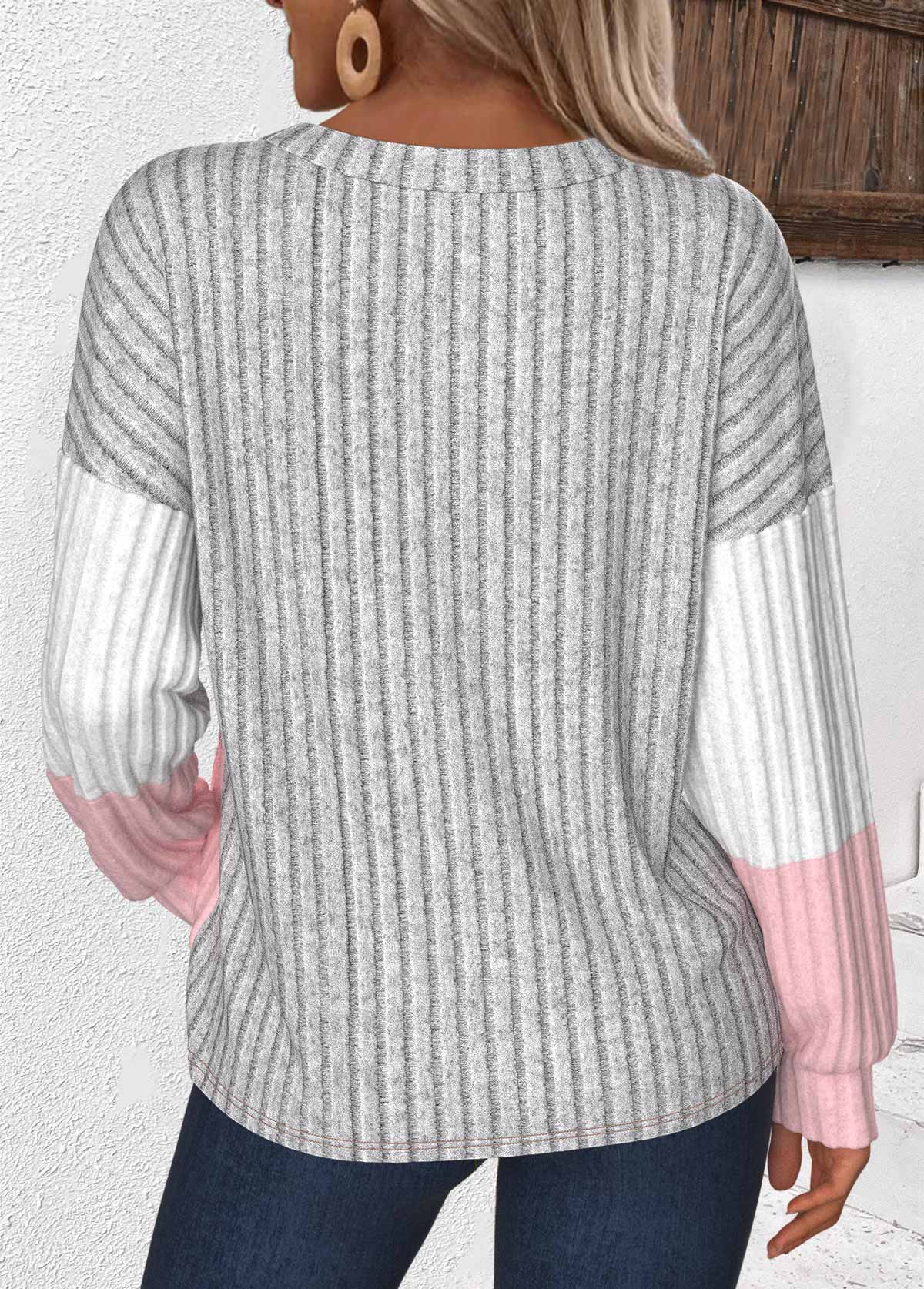Plus Size Light Grey Patchwork Long Sleeve Sweatshirt | picture 