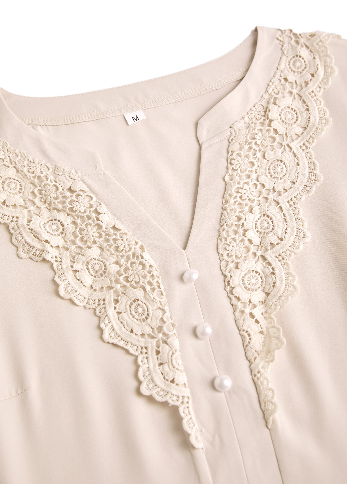 Beige Embroidery Long Sleeve Split Neck Blouse | picture 