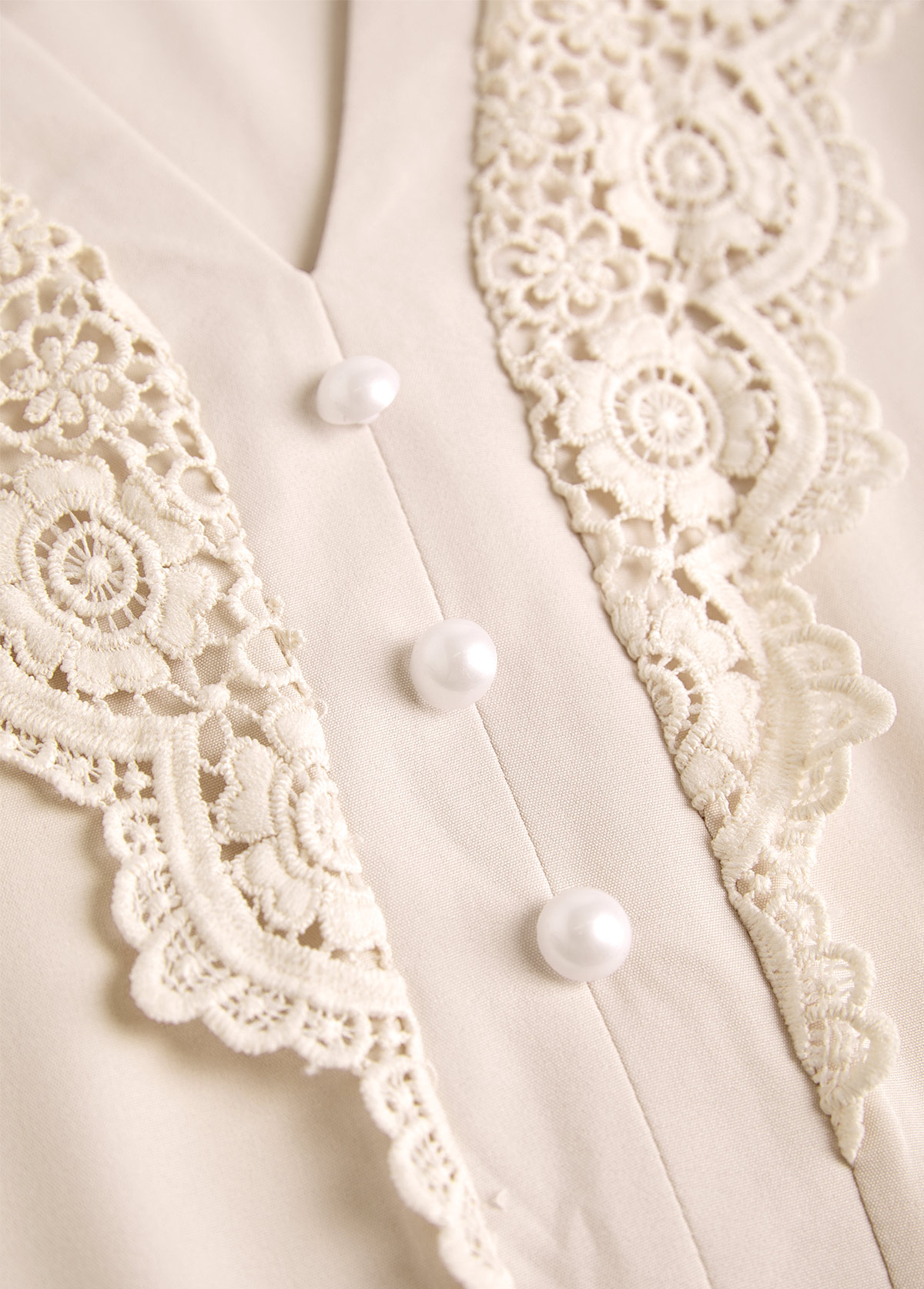 Beige Embroidery Long Sleeve Split Neck Blouse | picture 