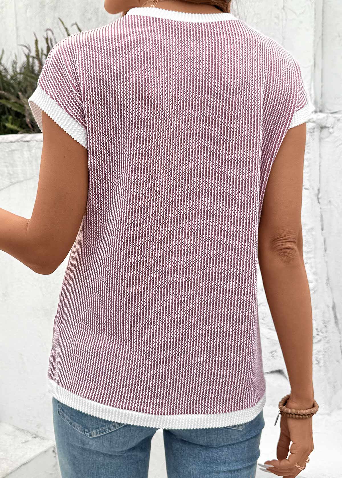 Coral Jacquard Short Sleeve Round Neck T Shirt | picture 