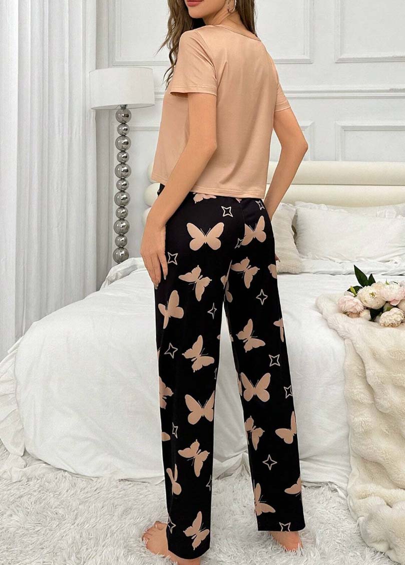 Light Camel Short Sleeve Lounge Top and Pants | picture 