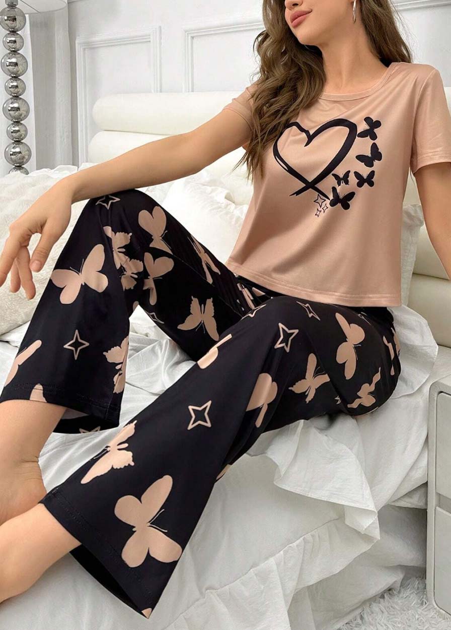 Light Camel Short Sleeve Lounge Top and Pants | picture 