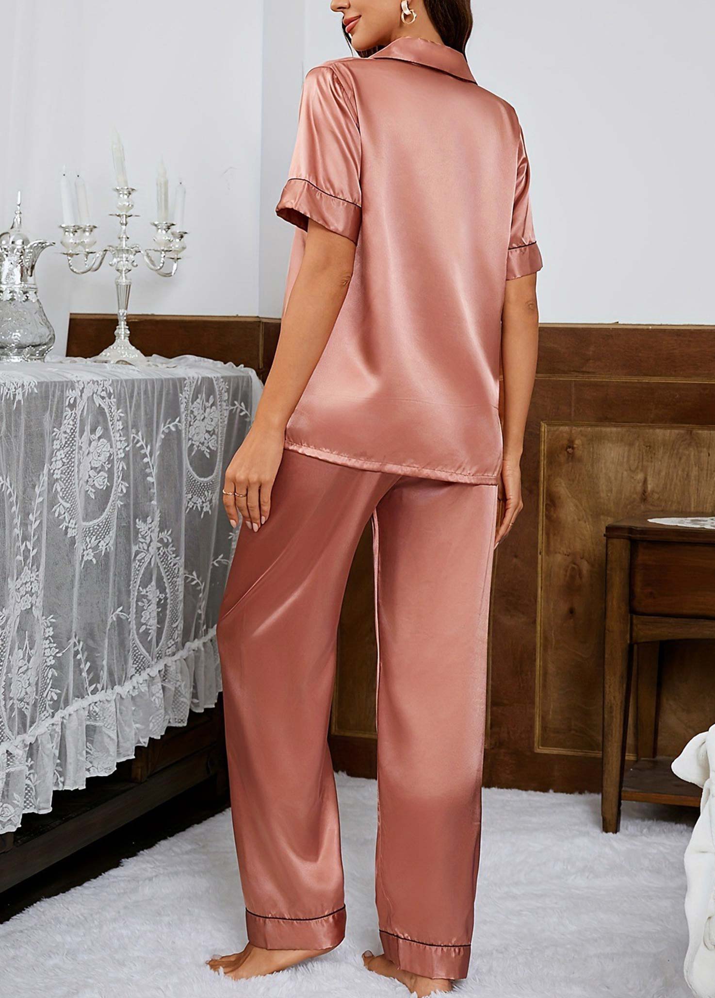 Dusty Pink Short Sleeve Lounge Top and Pants | picture 