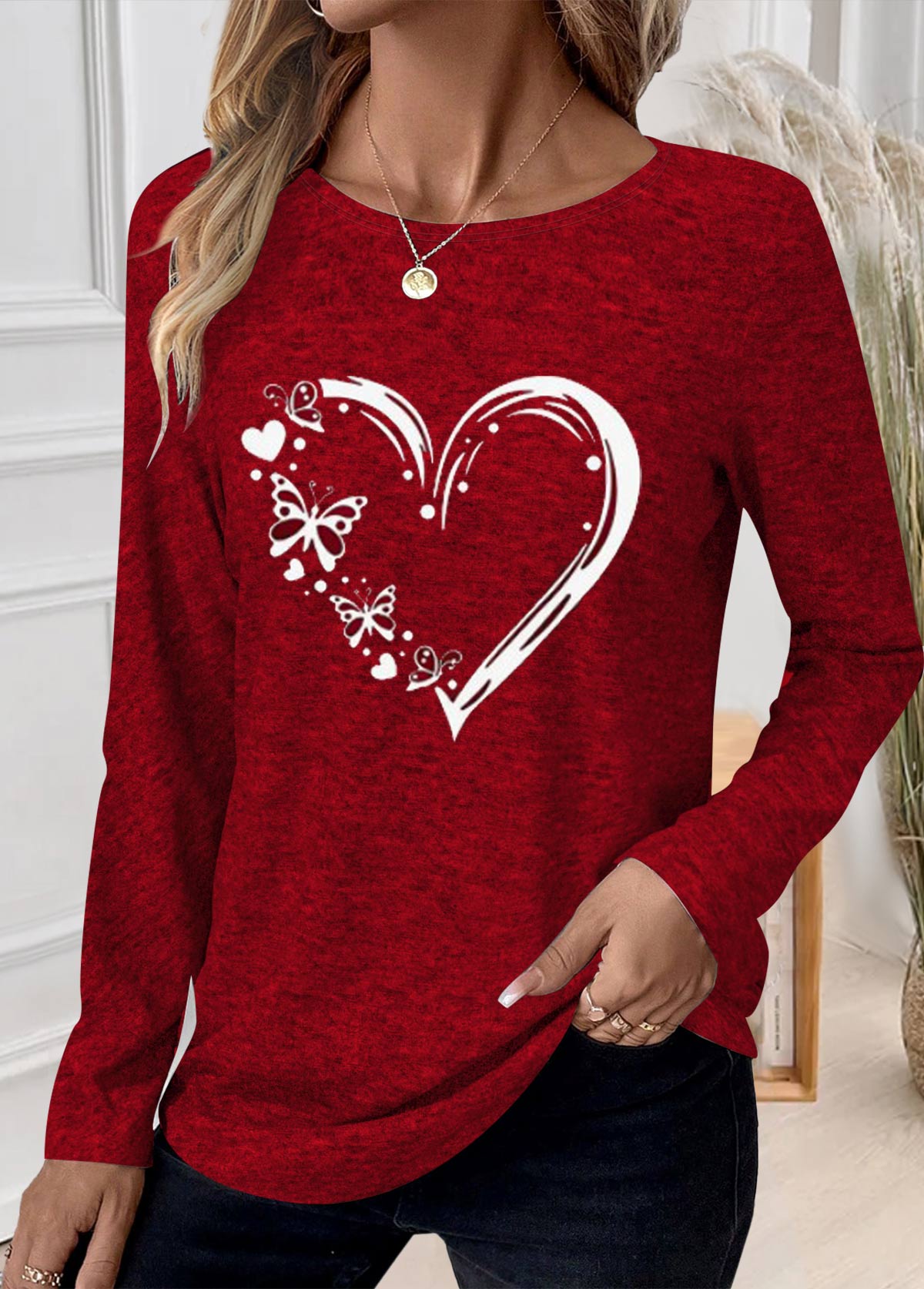 Plus Size Red Patchwork Heart Print T Shirt | picture 