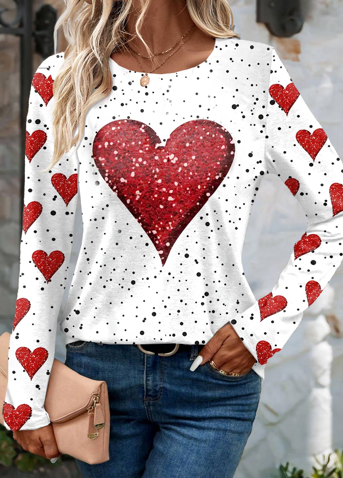 Plus Size White Valentine's Day Print T Shirt | picture 