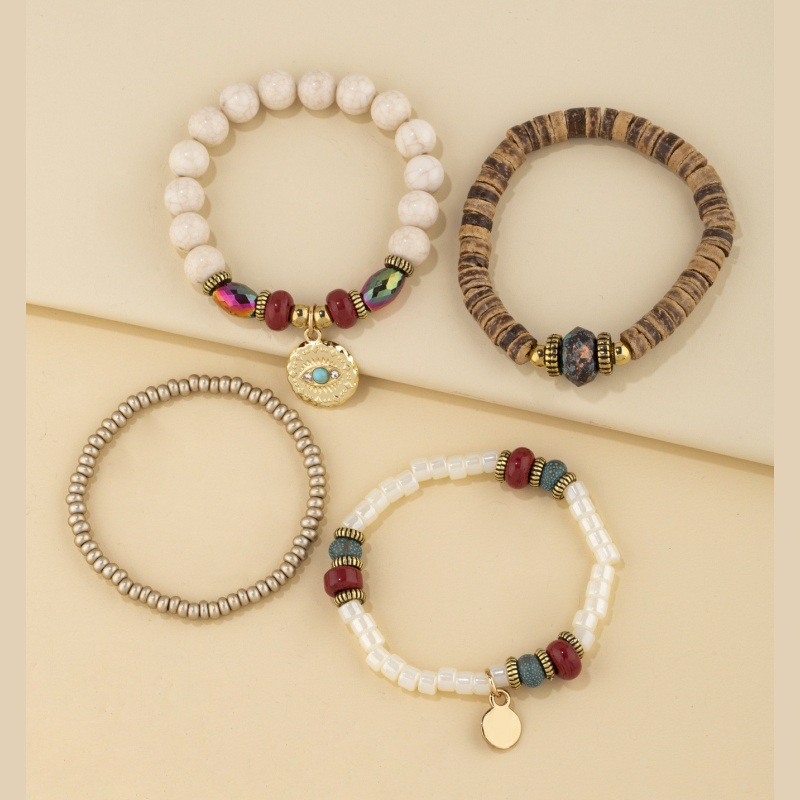Light Camel Round Alloy Beaded Bracelet Set | picture 