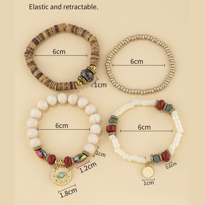 Light Camel Round Alloy Beaded Bracelet Set | picture 