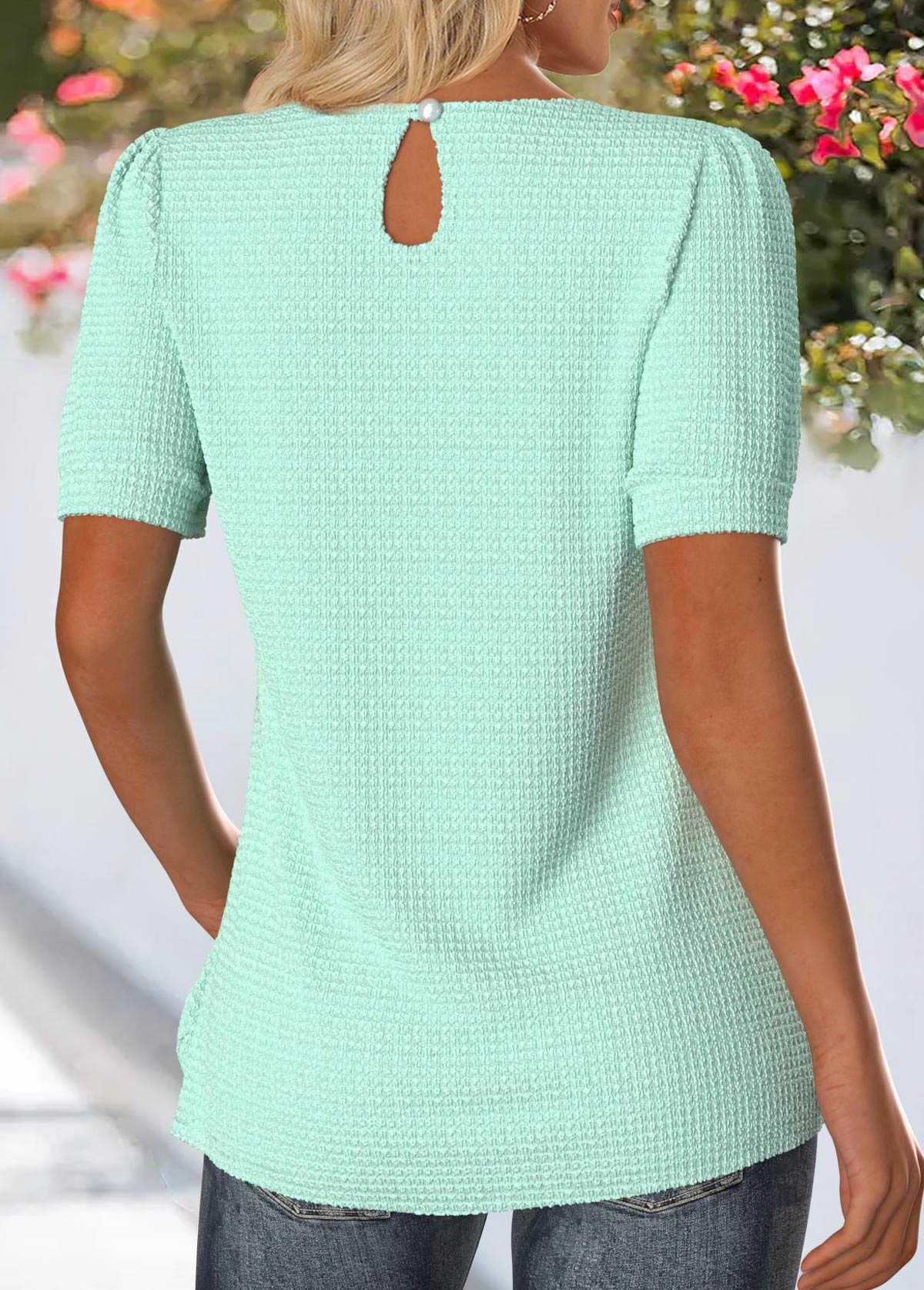 Mint Green Tuck Stitch Short Sleeve T Shirt | picture 
