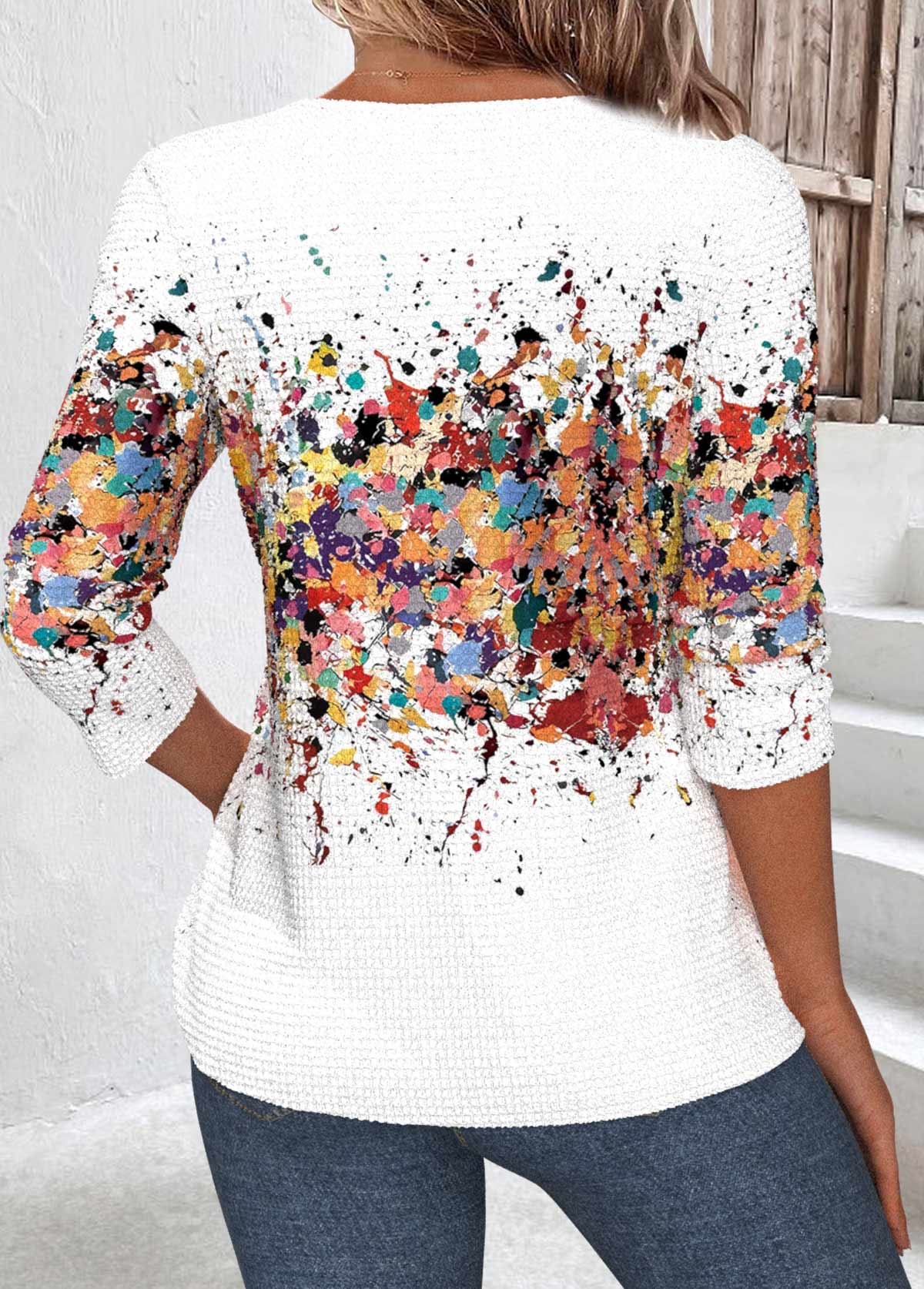 White Cut Out Ombre Long Sleeve T Shirt | picture 