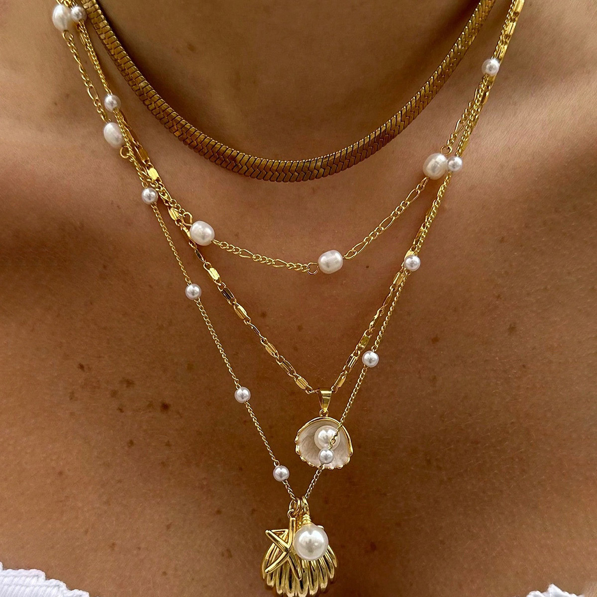Layered Golden Shell Alloy Necklaces Set | picture 