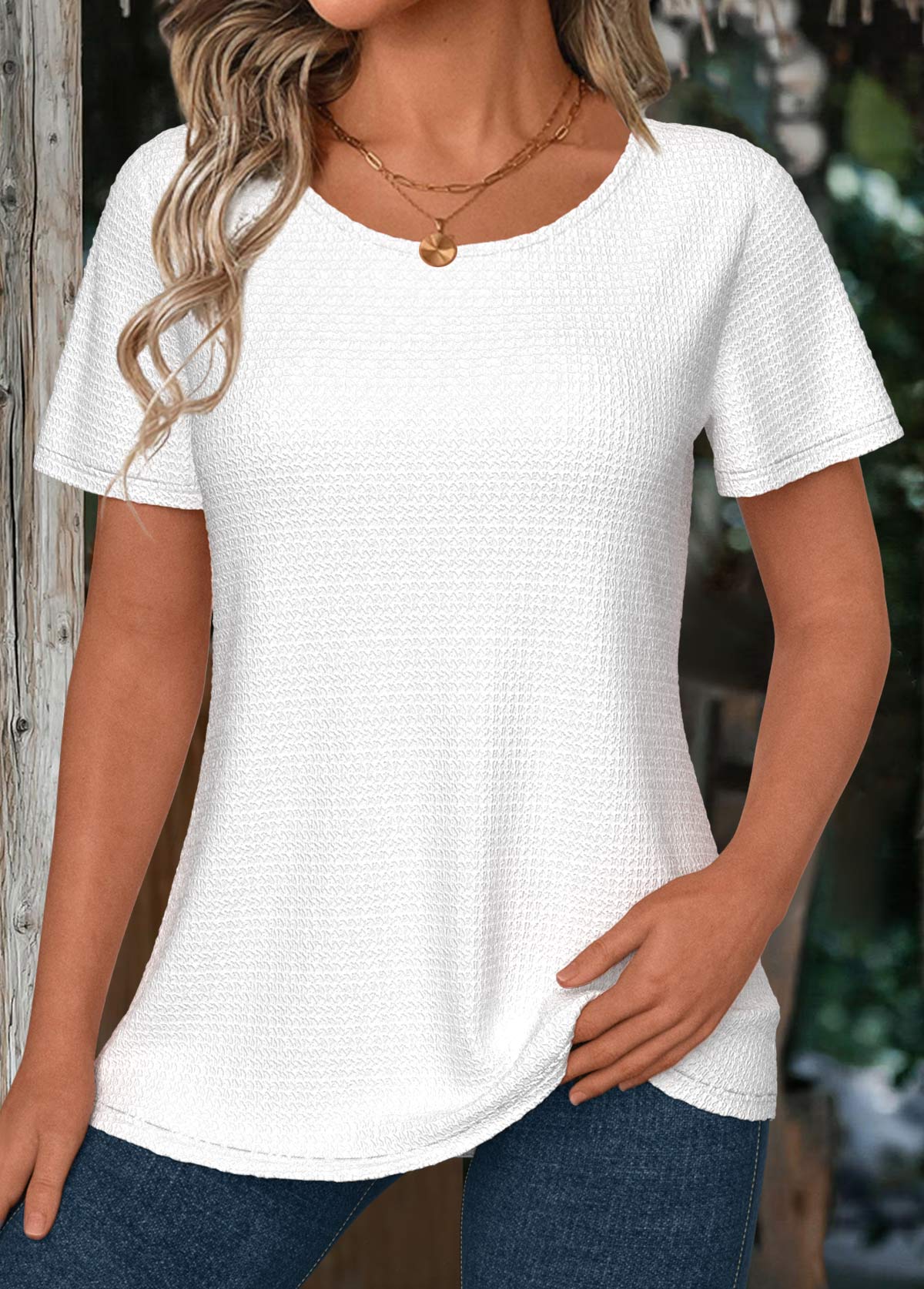 White Short Sleeve Round Neck T Shirt | picture 