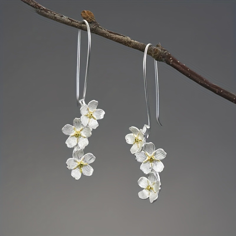 Silver Flower Design Plants Alloy Earrings | picture 