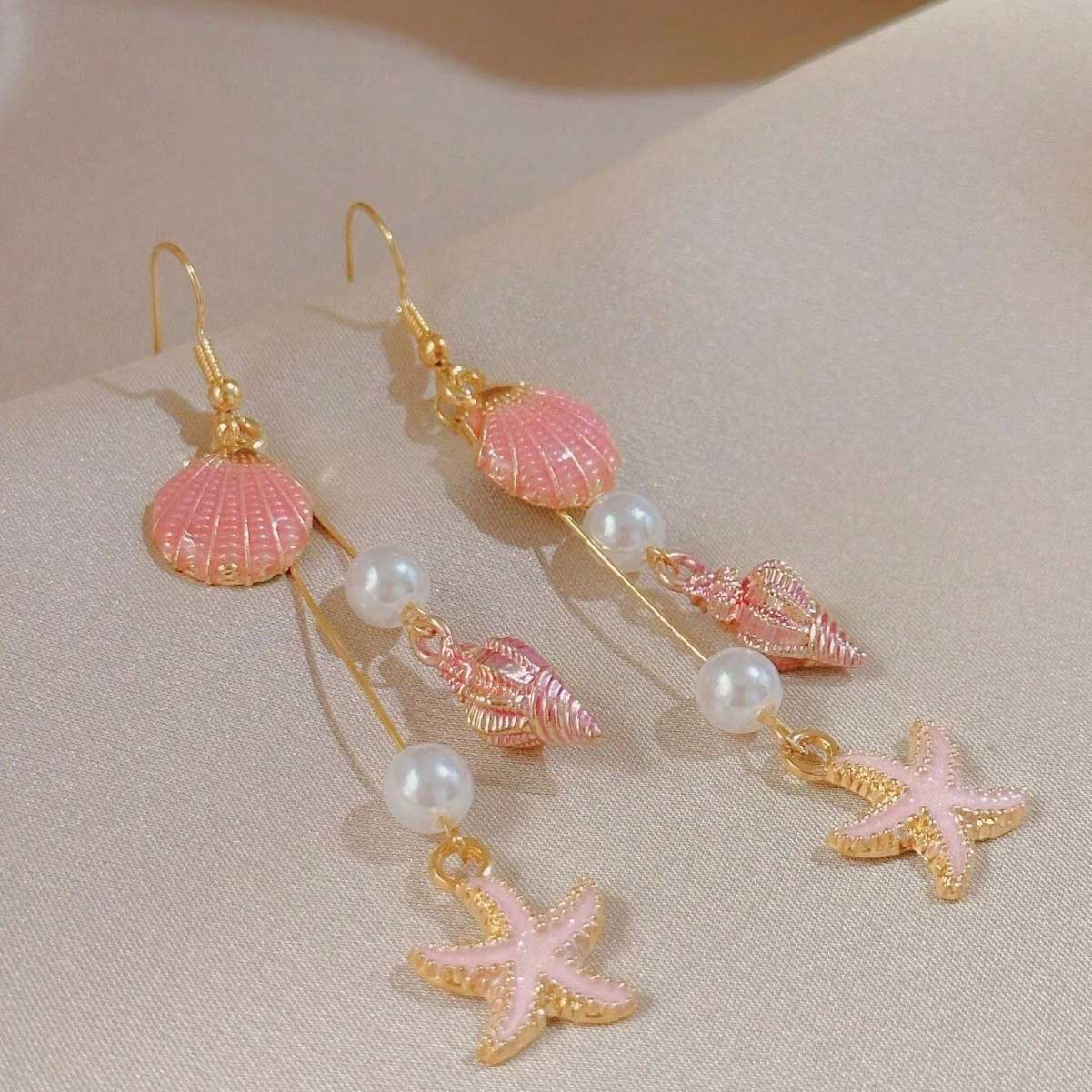 Dusty Pink Color Shell Pearl Earrings | picture 