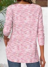 Light Pink Button Long Sleeve V Neck T Shirt | thumb picture 