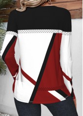 Plus Size Wine Red Patchwork Geometric Print T Shirt | thumb picture 