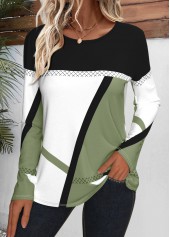 Plus Size Avocado Green Patchwork Geometric Print T Shirt | thumb picture 