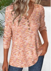 Multi Color Long Sleeve V Neck T Shirt