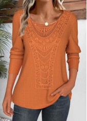 Terracotta Lace Long Sleeve Round Neck T Shirt