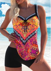 Plus Size Bowknot Multi Color Tribal Print Tankini Top-No Bottom | picture 1