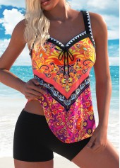 Plus Size Bowknot Multi Color Tribal Print Tankini Top-No Bottom | picture 3