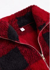 Wine Red Plush Plaid Sleeveless Stand Collar Waistcoat | thumb picture 