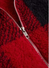 Wine Red Plush Plaid Sleeveless Stand Collar Waistcoat | thumb picture 