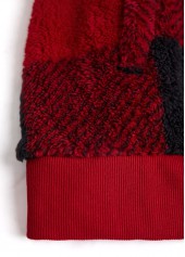 Wine Red Plush Plaid Sleeveless Stand Collar Waistcoat | thumb picture 