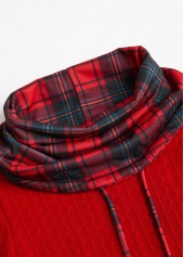 Christmas Red Patchwork Plaid Long Sleeve Cowl Neck Sweatshirt | thumb picture 