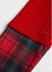 Christmas Red Patchwork Plaid Long Sleeve Cowl Neck Sweatshirt | thumb picture 